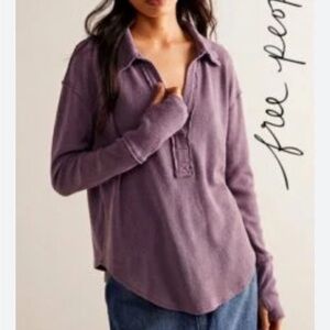 Free People Anakin Thermal Top Lavendar Purple Henley Heritage Boho Sz XS NEW